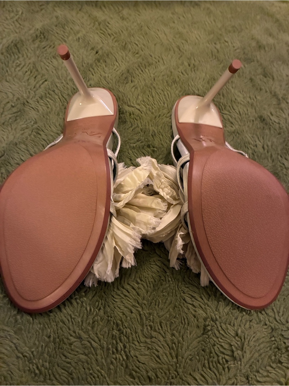 Zara Light Green/Yellow Floral High-Heel Slide Sandals with Sage Insole - Picture 6 of 7